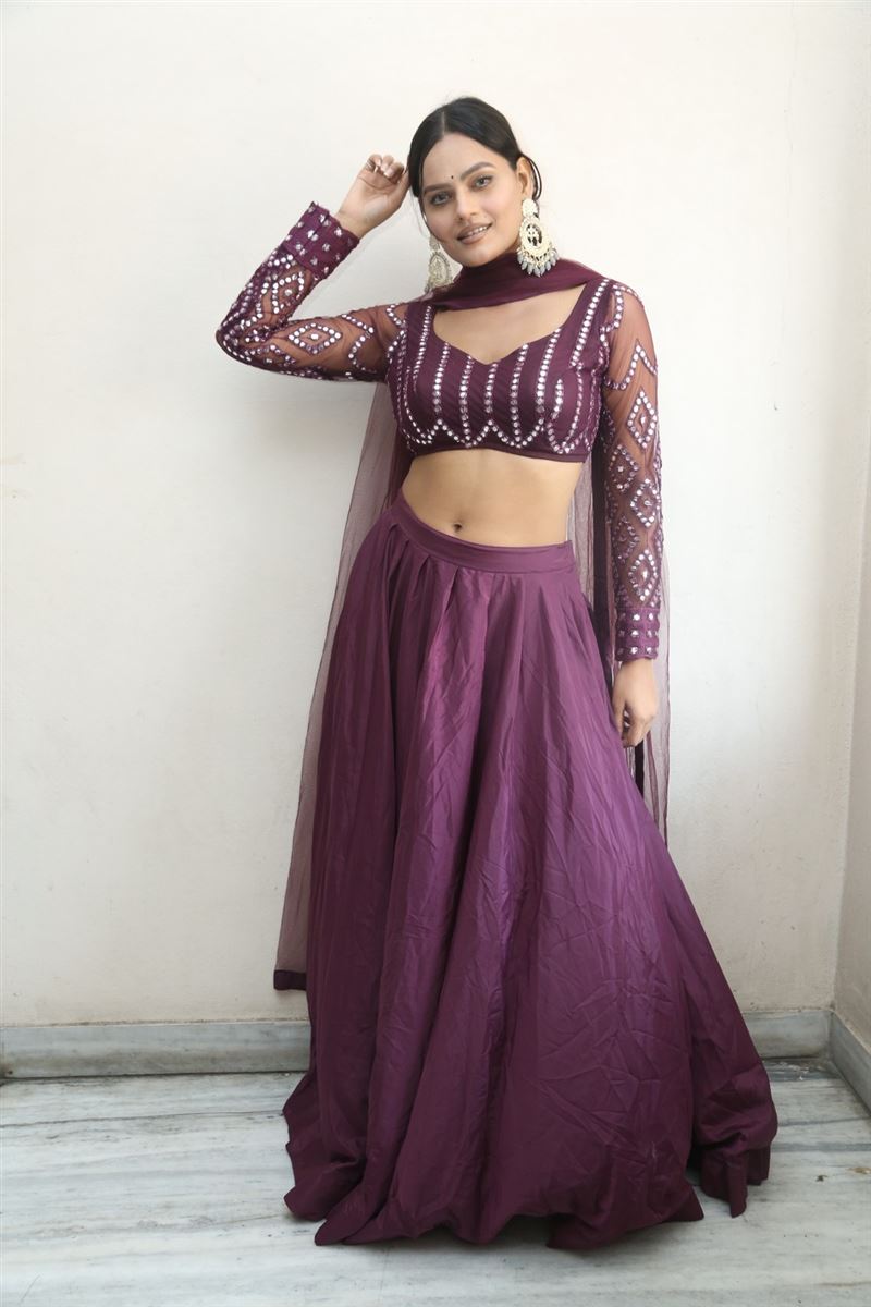 Telugu Actress Preeti Goswami Stills in Maroon Lehenga Choli